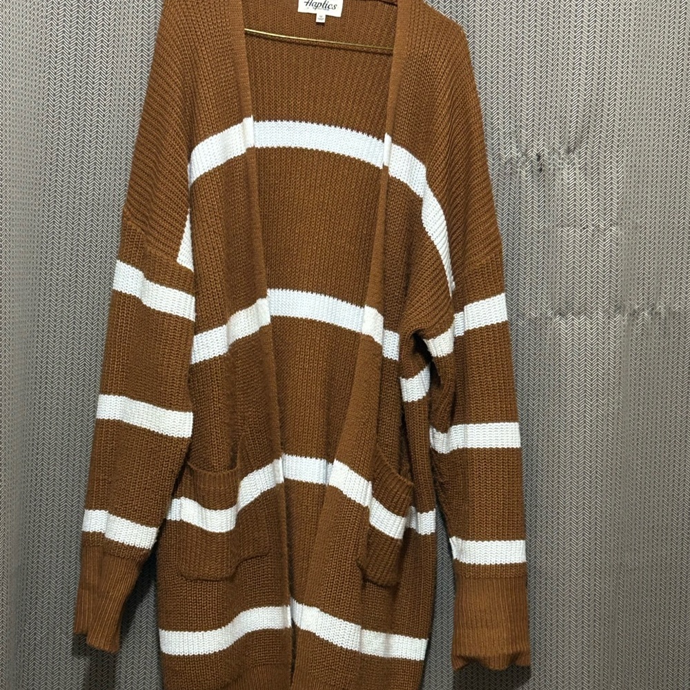 NAF NAF Brown and White Striped Cardigan